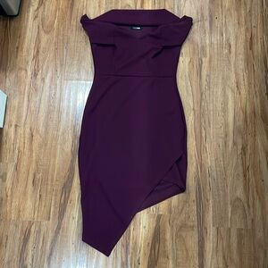Burgundy off the shoulder mini dress